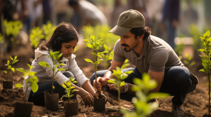 Volunteers conducting workshops on sustainable living practices, showcasing the positive impact of community education on environmental conservation.